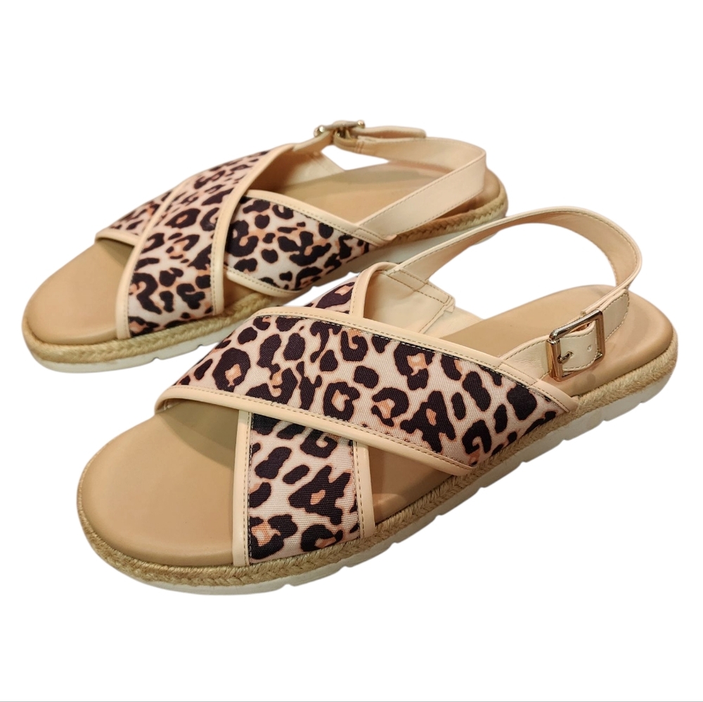 Easy Spirit Sandals Womens 12 Leopard Animal Print Criss Cross Slingback Comfort